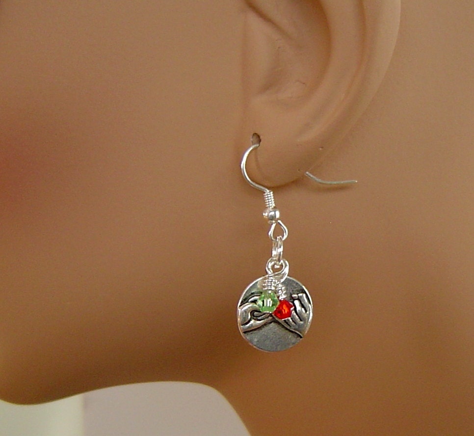 Personalisierte Ohrringe Mit Ihrem Gewählten Zwei Birthstones, Antike Ton Pinky Swear Versprechen Charme Für Beide in Liebe Oder Freundschaft; von HotMixJewelry