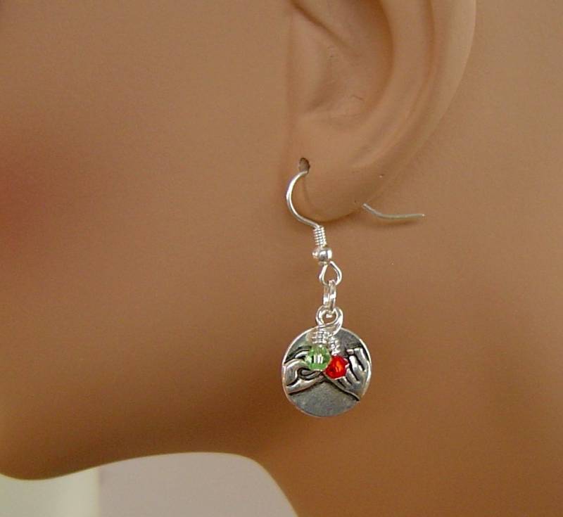 Personalisierte Ohrringe Mit Ihrem Gewählten Zwei Birthstones, Antike Ton Pinky Swear Versprechen Charme Für Beide in Liebe Oder Freundschaft; von HotMixJewelry