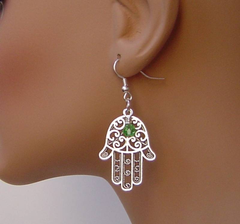 Personalisierte Ohrringe Mit Your Chosen Birthstone, Antiken Amulett Aus Silber Hamsa Hand Für Mädchen Mom Schwester Freunde von HotMixJewelry