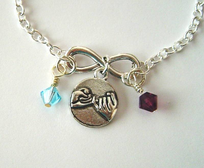 Pinky Promise Infinity Halskette Mit Zwei Birthstones, Besten Freund Halskette, Antik Silber Beste Freundin Schwören Versprechen von HotMixJewelry