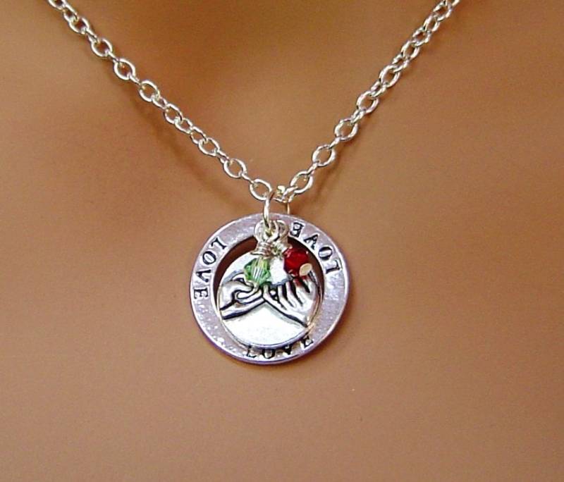 Pinky-Versprechen Mit Antique Silver Liebe Charme, Personalisierte Kette 2 Birthstones. Beste Freundin Pinky Schwören, Versprechen Halskette von HotMixJewelry