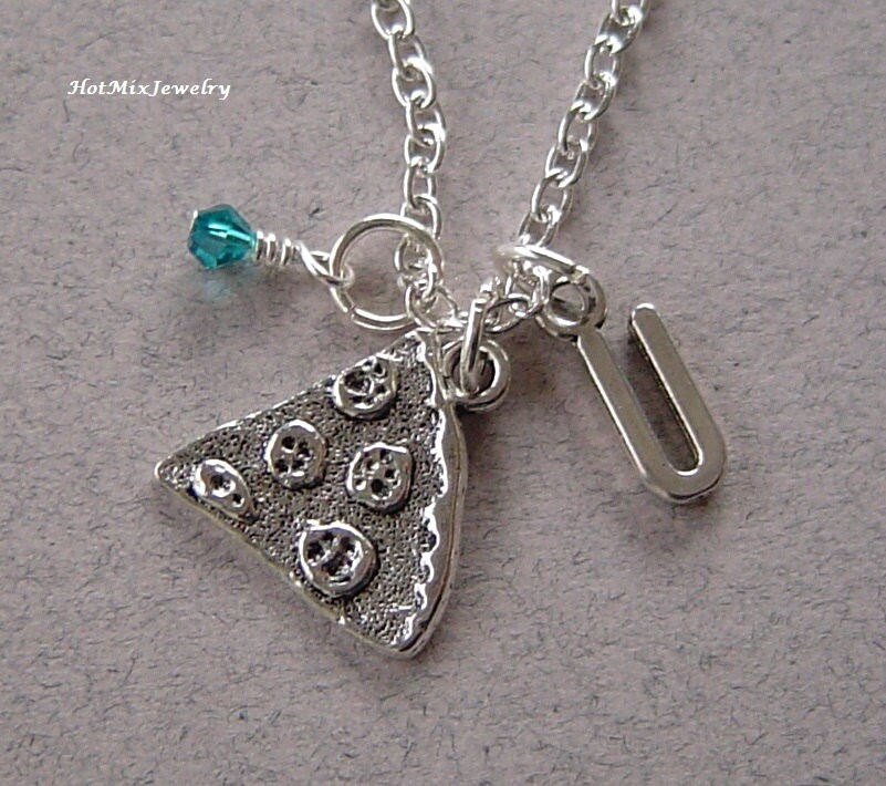 Pizza-Halskette, Personalisierte Antik Silber Birthstone Erste Pizza Halskette von HotMixJewelry