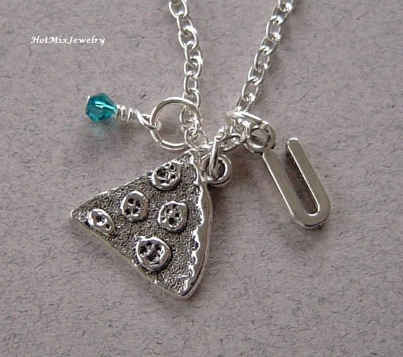 Pizza-Halskette, Personalisierte Antik Silber Birthstone Erste Pizza Halskette von HotMixJewelry