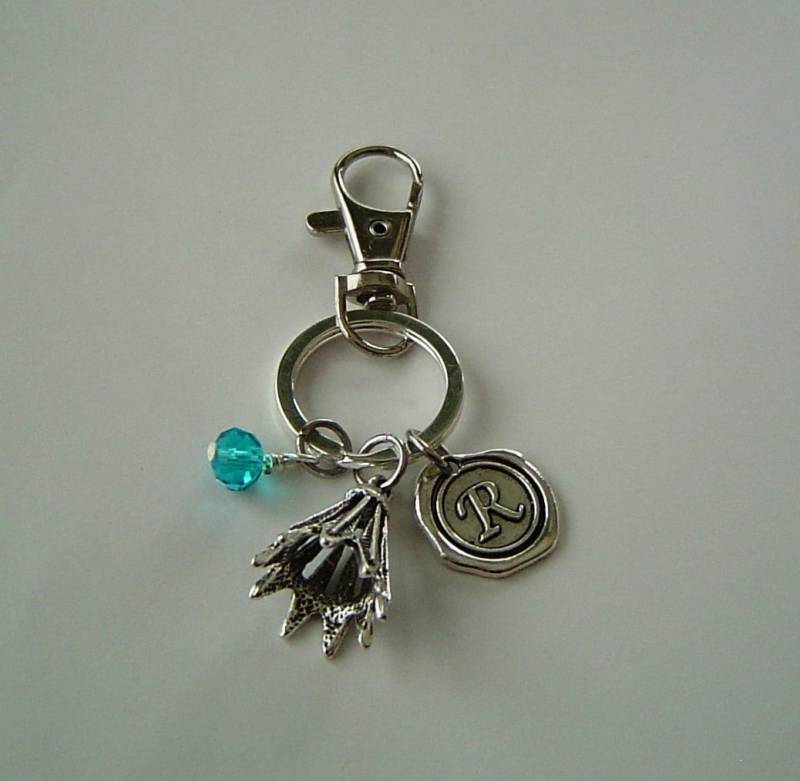 Schlüsselanhänger 3D Badminton Charme, Personalisierte Antik Silber Wax Seal Birthstone Erste Hummer Swivel Spange Keyring von HotMixJewelry
