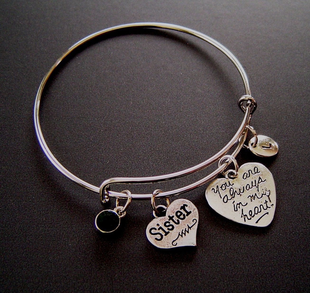 Schwester Du Bist Immer in Meinem Herzen Personalisiert Erweiterbar Armreif Armband Handgestempelt Initial Birthstone, Freundschaft Geschenk Für von HotMixJewelry