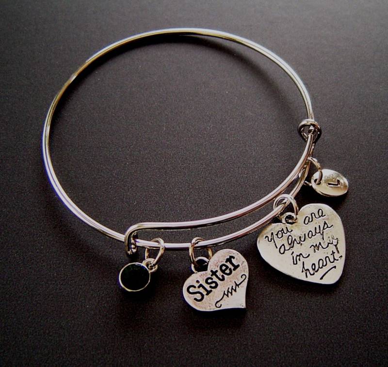 Schwester Du Bist Immer in Meinem Herzen Personalisiert Erweiterbar Armreif Armband Handgestempelt Initial Birthstone, Freundschaft Geschenk Für von HotMixJewelry