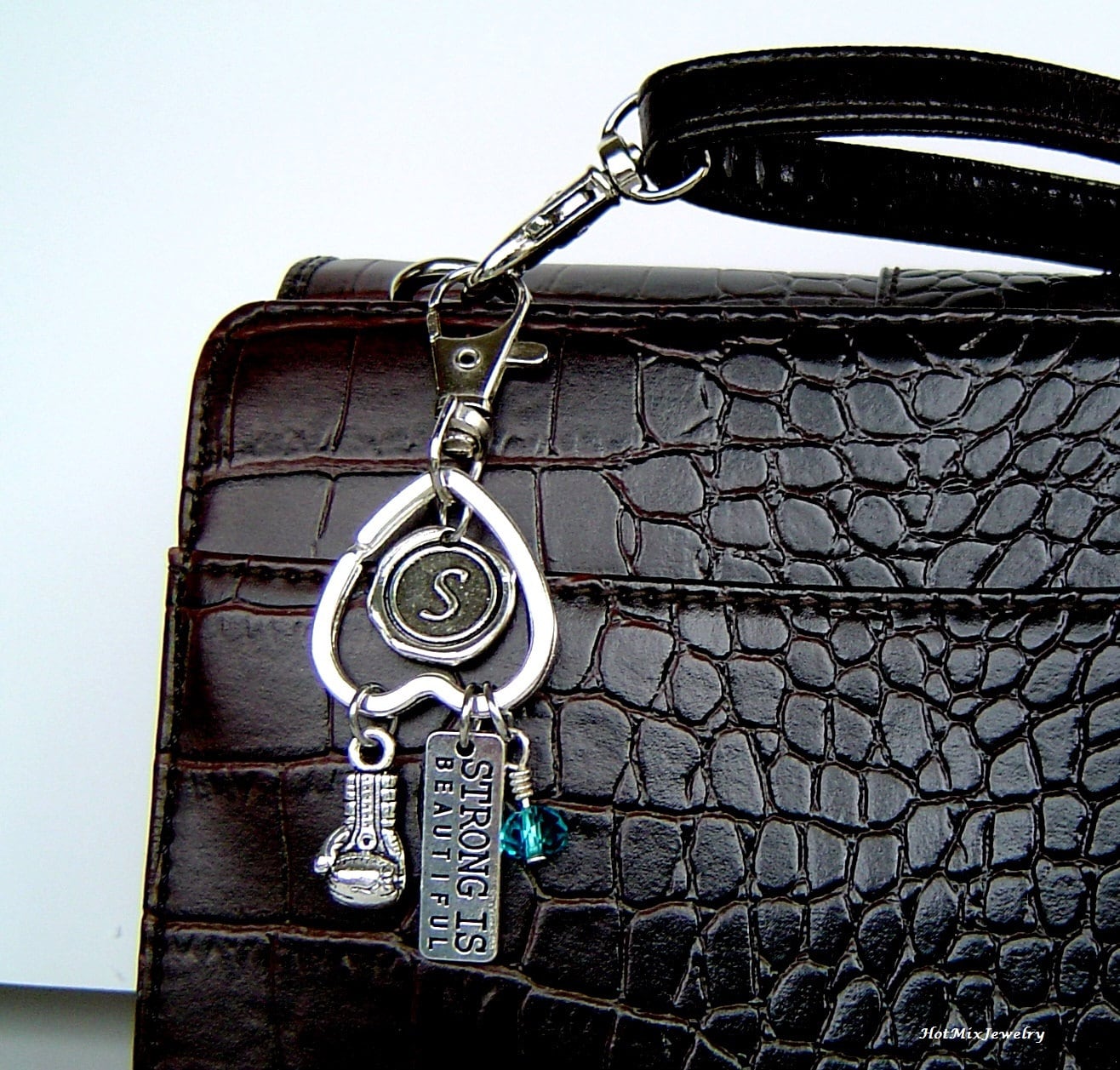 Stark Ist Schön Boxhandschuh Charm Herz Schlüsselanhänger, Personalisierte Antik Silber Wachs Siegel Initial Birthstone, Stark Schlüsselanhänger von HotMixJewelry