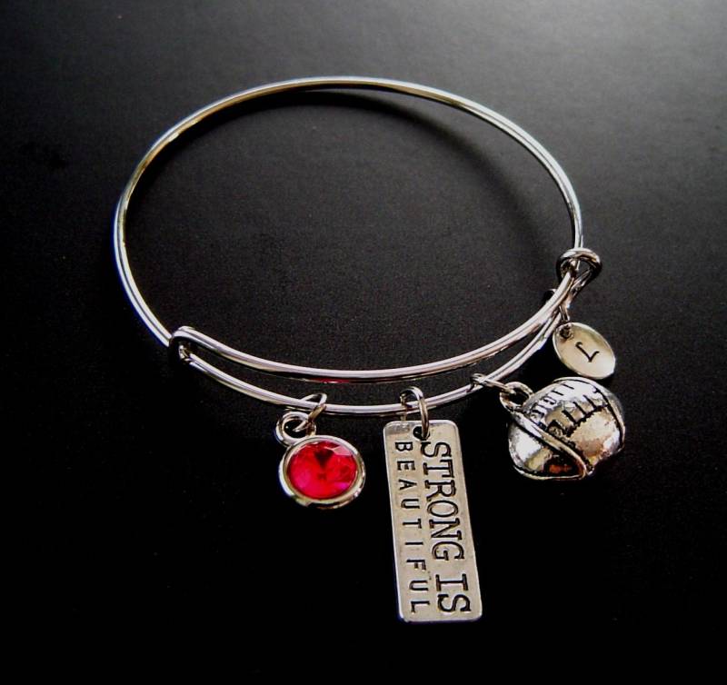 Stark Ist Schön Fußball Personalisierte Erweiterbar Armreif Armband Von Hand Gestempelt Erste Geburtsstein, Silber Starke Schöne Nfl Ncaa Spiel von HotMixJewelry