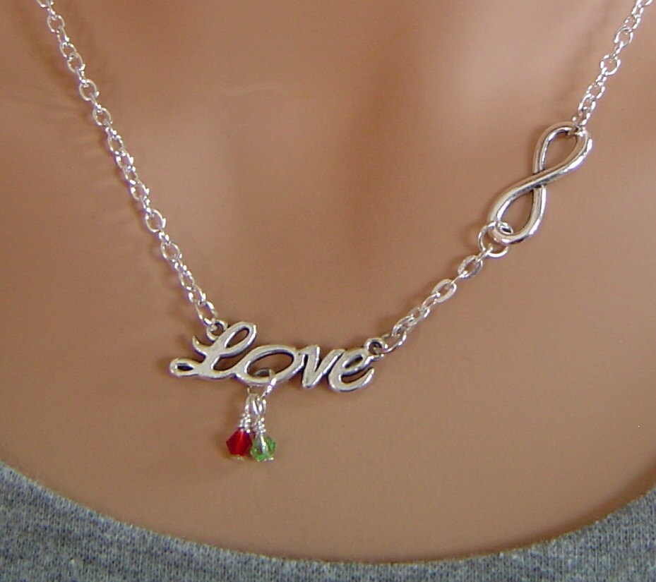 Unendliche Valentine Love Kette Mit Infinity Zwei Birthstones, Personalisierte Best Halskette von HotMixJewelry