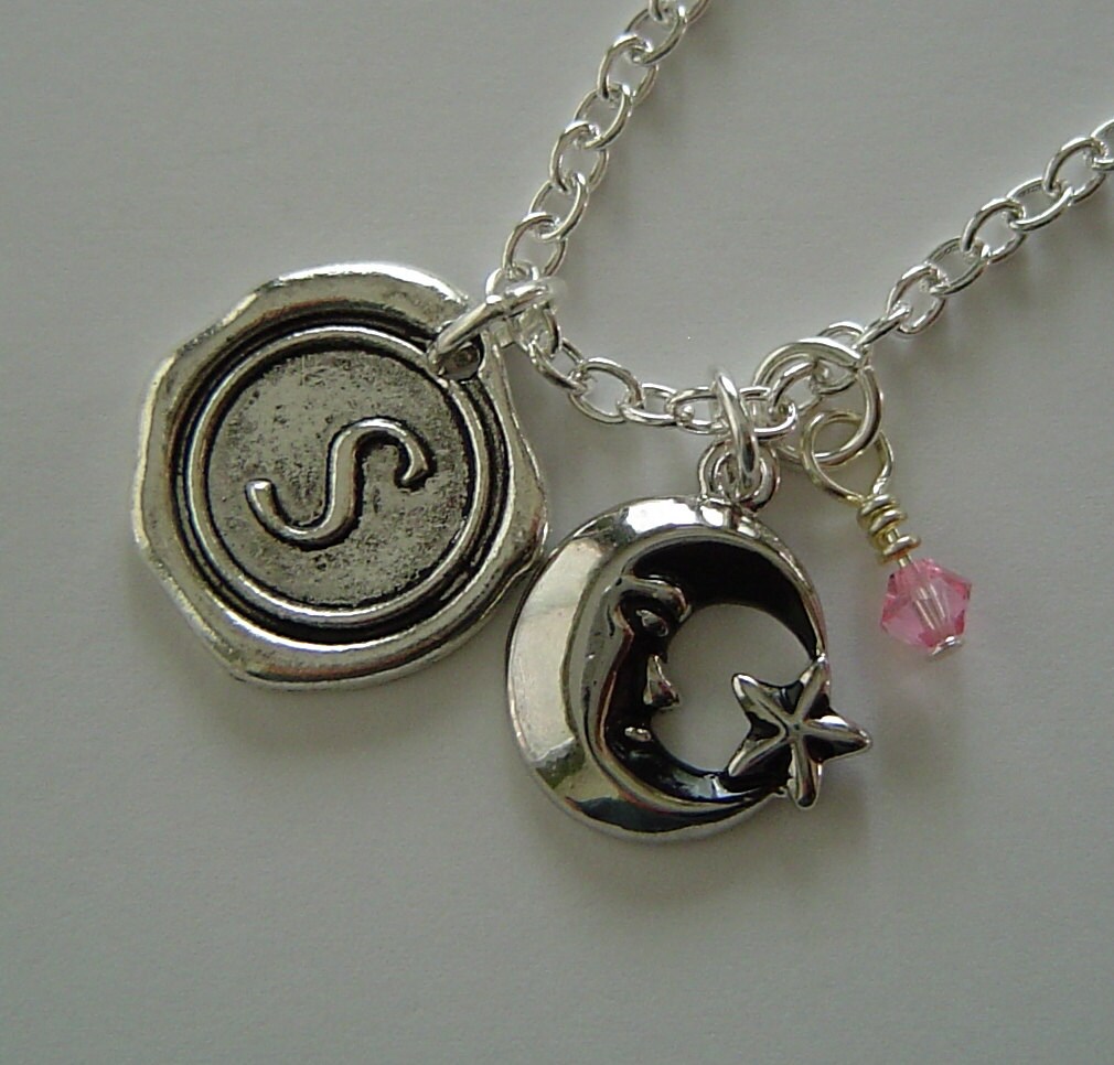 Zierliche Antiken Silbernen Mond Sterne Personalisierte Kette Mit Aus - Und Birthstone; Beste Geschenk Geburtstag Halskette von HotMixJewelry