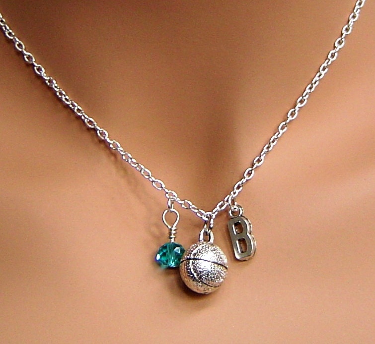 Zierliche Halskette Basketball Charme, Personalisierte Kette Mit Initiale, Birthstone; Beste Geschenk Geburtstag von HotMixJewelry