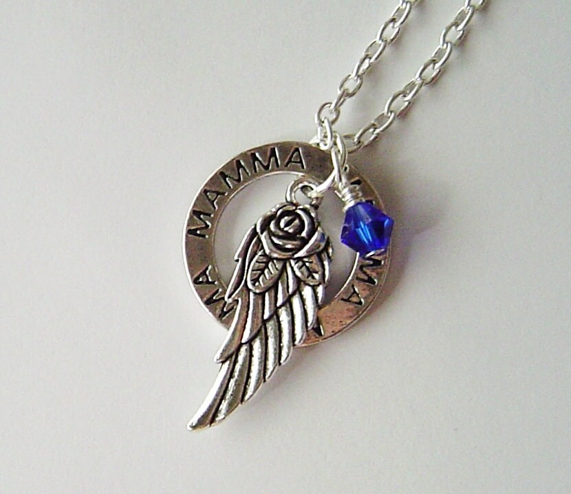 Zierliche Halskette Personalisierte Kette Mit Birthstone, "Mamma" Nachricht Waschmaschine 3D Blume Engel Flügel Für Mamma-Oma Von Mom Mutter von HotMixJewelry