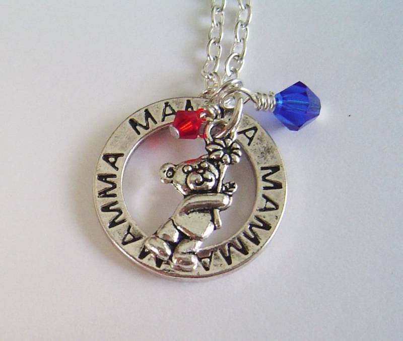 Zierliche Personalisierte Kette Mit Zwei Birthstones, "Mamma" Massage-Waschmaschine Und Ein Bär Halskette Für Mom Mutter Mamma Oma, Muttertag von HotMixJewelry