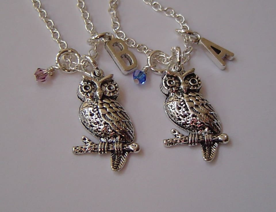 Zwei Beste Freunde-Halskette Eule, Freundin Personifiziert Antik Silber Birthstone Anfängliche, Besten Freund Eule Halskette von HotMixJewelry