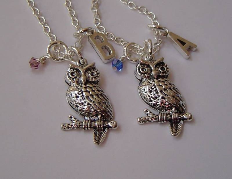 Zwei Beste Freunde-Halskette Eule, Freundin Personifiziert Antik Silber Birthstone Anfängliche, Besten Freund Eule Halskette von HotMixJewelry