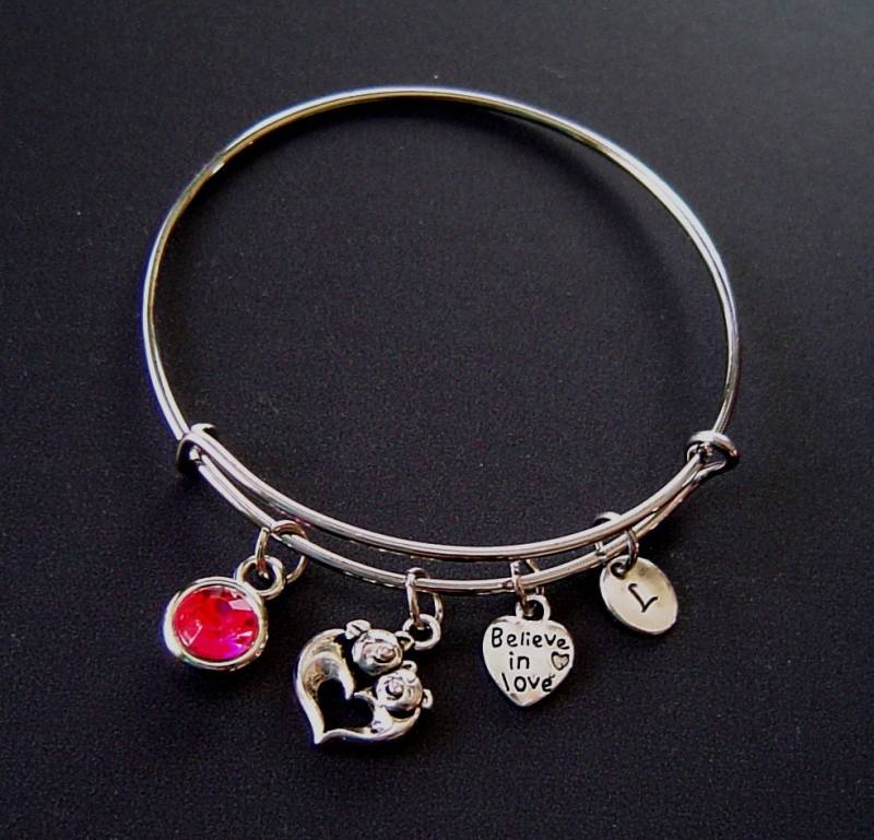 Zwei Schweine Herzen Glaube An Die Liebe Personalisierte Erweiterbar Armreif Armband Von Hand Gestempelt Initial Birthstone, Zwei Glauben Charme von HotMixJewelry
