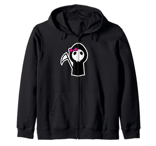 Lustiges Skelett Mädchen Shirt Totenkopf Sensenmann mit Schleife T-Shirt Kapuzenjacke Lustiges Skelett Mädchen Shirt Totenkopf Sensenmann mit Schleife T-Shirt Kapuzenjacke von HotW: Funny Halloween Shirts