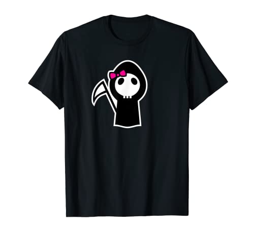 Lustiges Skelett Mädchen Shirt Totenkopf Sensenmann mit Schleife T-Shirt T-Shirt von HotW: Funny Halloween Shirts