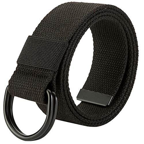 Militär Leinwand Gürtel, Stoffgürtel Outdoor Jeansgürtel für Damen und Herren mit Doppel D-ringe Schnalle,Black,Breite: 3.8 CM,Länge:100 CM von HotYou