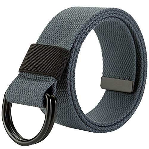 Militär Leinwand Gürtel, Stoffgürtel Outdoor Jeansgürtel für Damen und Herren mit Doppel D-ringe Schnalle,Dark Grey,Breite: 3.8 CM,Länge:110 CM von HotYou