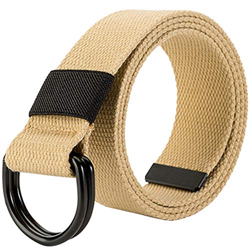 Militär Leinwand Gürtel, Stoffgürtel Outdoor Jeansgürtel für Damen und Herren mit Doppel D-ringe Schnalle,Khaki,Breite: 3.8 CM,Länge:130 CM von HotYou