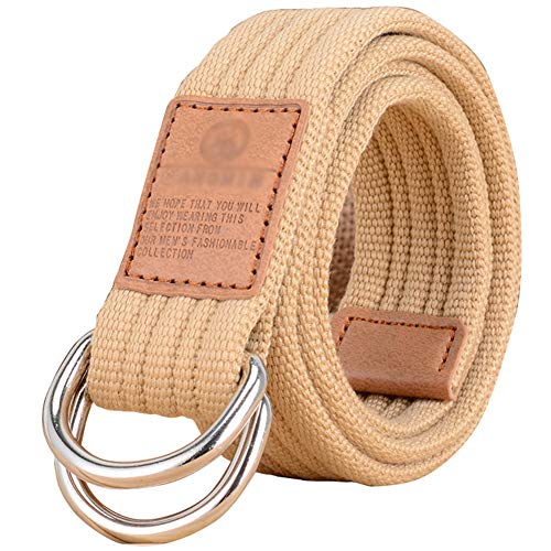 Stoffgürtel für Damen und Herren Doppel D-ringe Leinwand Canvas Schnalle Gürtel,Khaki,L*W:47.24 Zoll*1.33 Zoll Stoffgürtel für Damen und Herren Doppel D-ringe Leinwand Canvas Schnalle Gürtel,Khaki,L*W:47.24 Zoll*1.33 Zoll von HotYou