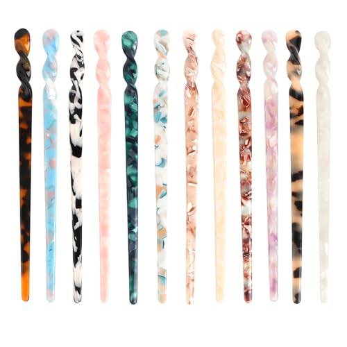 Hotalisona Haarnadeln 12 Stück Acetat Schildkröte Muschel Französische Haarnadel Chinesische Haarnadeln Essstäbchen zum Styling für Frauen Mädchen von Hotalisona