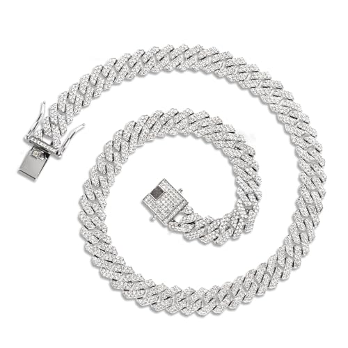 Hotalisona Kubanische Gliederkette für Männer und Frauen, Miami-Silber, vereist, kubanische Gliederkette, Moissanit-Kette, Halskette, glitzernder Diamant, Strass, Herrenschmuck für Herren von Hotalisona