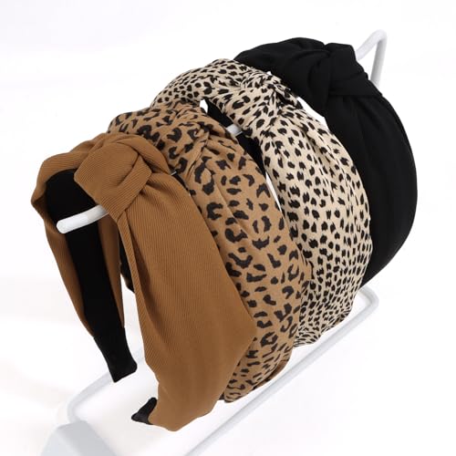 Hotalisona Stirnbänder für Damen, Leopardenmuster, geknotetes Stoffband, Kopfband für Damen, rutschfest, 4 Stück, Beige / Braun, Mode-Accessoires von Hotalisona
