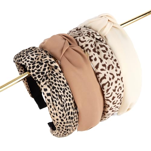 Hotalisona Stirnbänder für Damen, Leopardenmuster, geknotetes Stoffband, Kopfband für Damen, rutschfest, 4 Stück, Beige / Braun, Mode-Accessoires von Hotalisona