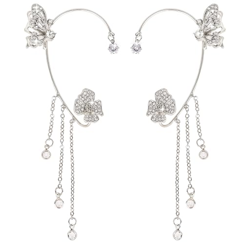 Silberne Schmetterlings-Ohrhänger – Zirkon Strass Ohrmanschetten für Frauen – kein Piercing, perfekt für Geburtstag oder Hochzeit von Hotalisona
