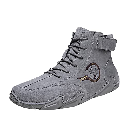 Hotberry Herren Winterschuhe Einfarbig Flache Schuhe Freizeit Schuhe Rundkopf Atmungsaktiv Alltag Herrenschuhe High Top Schuhe rutschfest Männer Winter Boots Stiefeletten, Grau, 41 EU von Hotberry