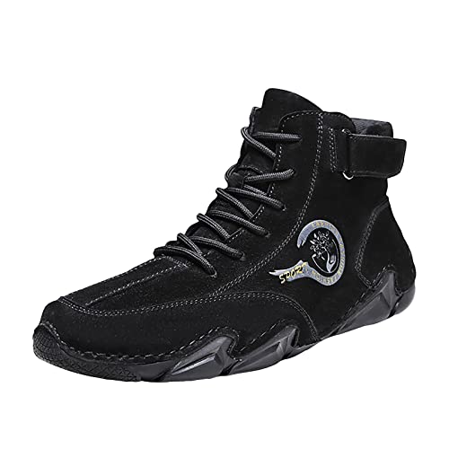 Hotberry Herren Winterschuhe Einfarbig Flache Schuhe Freizeit Schuhe Rundkopf Atmungsaktiv Alltag Herrenschuhe High Top Schuhe rutschfest Männer Winter Boots Stiefeletten Schwarz 43 EU von Hotberry