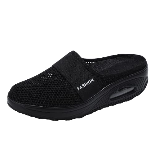 Damen Outdoor Fitnessschuhe Atmungsaktive Mesh Schuhe Sport Slipper Sportschuhe Sneaker Turnschuhe Laufschuhe Pumps,Schwarz,EU37 von Hotcham