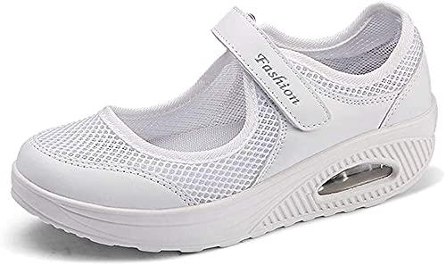 Damen Sportschuhe Atmungsaktive Mesh Outdoor Schuhe Sport Slipper mit Klettverschluss Fitnessschuhe Sneaker Turnschuhe Pumps Laufschuhe,Weiß,35 von Hotcham