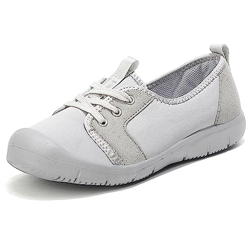 Hotcham Damen Outdoor Flache Schuhe Fitnessschuhe Atmungsaktive Slipper Laufschuhe Loafers Segelschuhe Stilvolle Leichtigkeit und unvergleichlicher Komfort Geschenke Walkingschuhe,Grau,EU36 von Hotcham