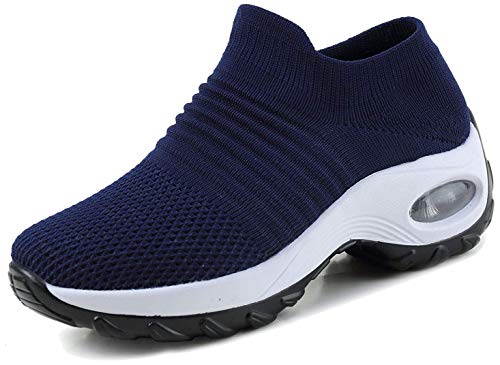 Hotcham Damen Schlankheitsschuhe Laufschuhe Plateauschuhe Gewicht Luft leicht elastisch Sport Laufen Yoga Tennis zum Überziehen Sportschuh Netzstoff flach Sommer, 03 Blau., 37 EU von Hotcham