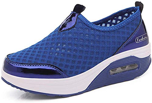 Damen Schlankheitsschuhe Laufschuhe Plateauschuhe Gewicht Luft leicht elastisch Sport Laufen Yoga Tennis zum Überziehen Sportschuh Netzstoff flach Sommer, Blau 1, 42 EU von siphly