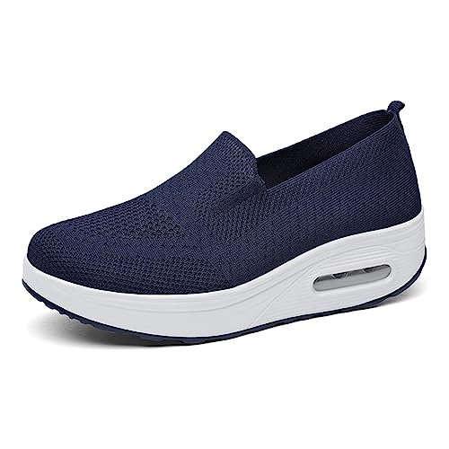 Hotcham Damen Schlankheitsschuhe Plateauschuhe Laufschuhe Gewicht Luft leicht elastisch Sport Laufen Yoga Tennis zum Überziehen Sportschuh Netzstoff flach Sommer, Blau 1, 37 EU von Hotcham