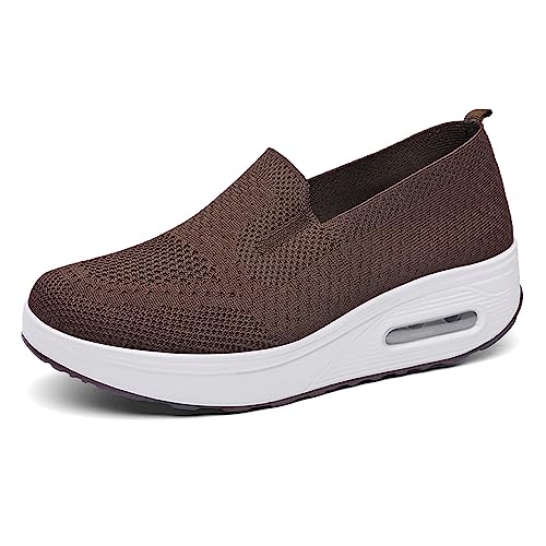 Hotcham Damen Schlankheitsschuhe Plateauschuhe Laufschuhe Gewicht Luft leicht elastisch Sport Laufen Yoga Tennis zum Überziehen Sportschuh Netzstoff flach Sommer, Braun 1, 38 EU von Hotcham