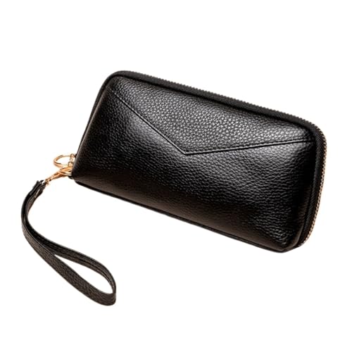 HotcoS Damen-Geldbörsen, Kartenetuis, Geldklammern, Echtleder-Geldbörsen, Geld-Organizer-Taschen, Handtaschen 7,7 Zoll (Color : Black) von HotcoS