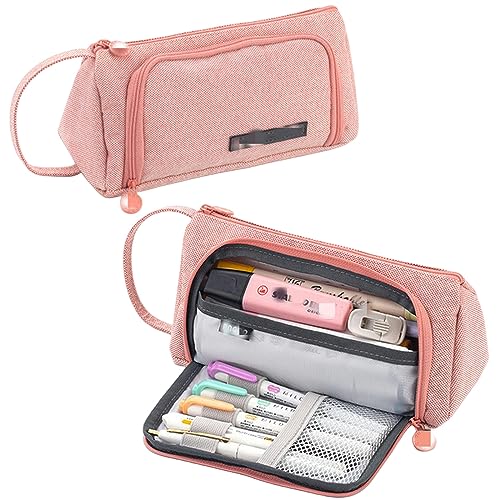 HotcoS federmäppchen Kinderstationär Stiftstift Aufbewahrungsbeutel Stiftbeutel Multi -Layer Großer Kapazität Reisebeutel Einfacher Plaidstifte Gehäuse-rosa von HotcoS