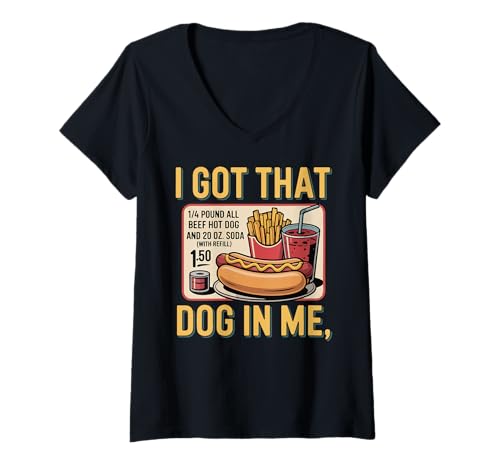 Damen Ich Habe diesen Hund in Mir, Liebe Hotdog Food, Pommes, Limonade, Retro T-Shirt mit V-Ausschnitt Damen Ich Habe diesen Hund in Mir, Liebe Hotdog Food, Pommes, Limonade, Retro T-Shirt mit V-Ausschnitt von Hotdog Funny Fast Food Love Hotdog Sandwich Combo