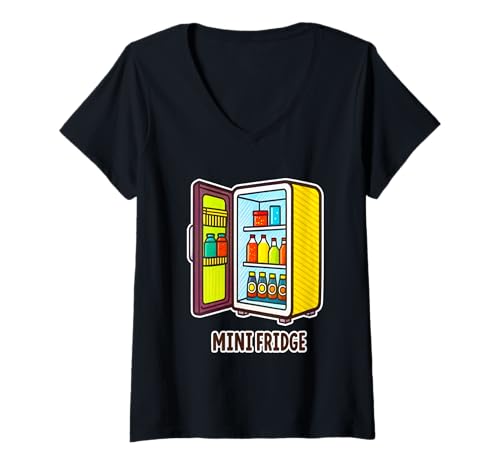 Damen Lustiges und farbenfrohes Mini-Kühlschrank-Design T-Shirt mit V-Ausschnitt Damen Lustiges und farbenfrohes Mini-Kühlschrank-Design T-Shirt mit V-Ausschnitt von Hotel Objects Design Co.