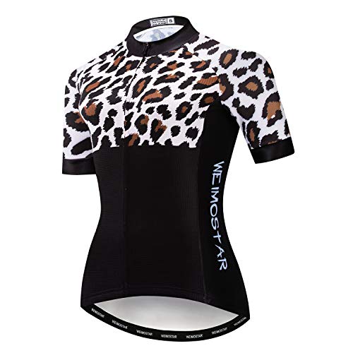 Damen Radfahren Jersey Kurzarm Bike Shirt Mädchen MTB Fahrrad Kleidung Atmungsaktiv Leopard Größe L von Hotlion