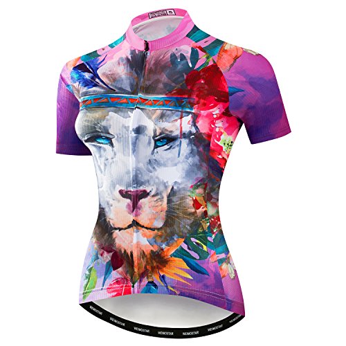 Damen Radfahren Jersey Kurzarm Bike Shirt Mädchen MTB Fahrrad Kleidung Atmungsaktiv Lion Größe M von Hotlion