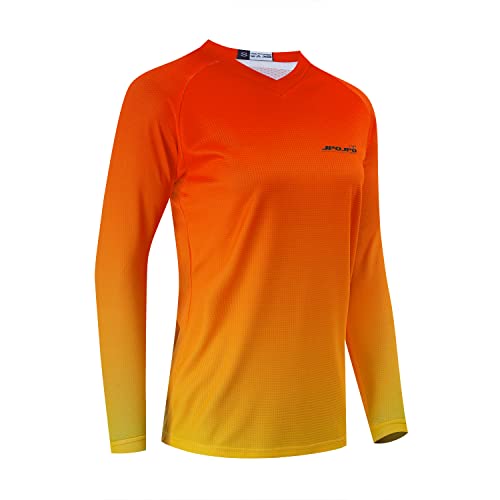 Hotlion Damen Radtrikot MTB T-Shirt Langarm Mountainbike Motorrad Outdoor Fahrrad Kleidung, Pure Orange, Mittel von Hotlion