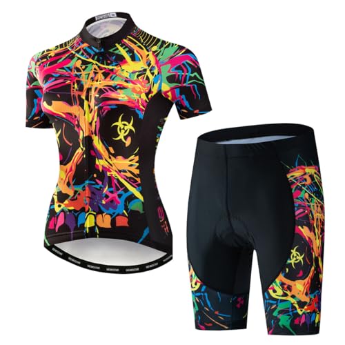 Hotlion Damen Radtrikot Set Kurzarm Fahrradbekleidung mit Tasche, DCF2007, M von Hotlion