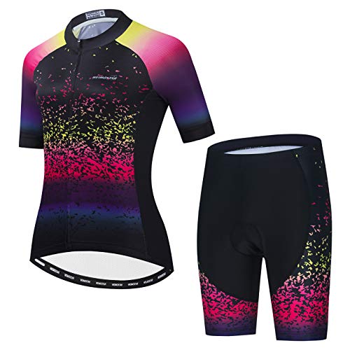 Hotlion Damen Radtrikot Set Kurzarm Fahrradbekleidung mit Tasche von Hotlion