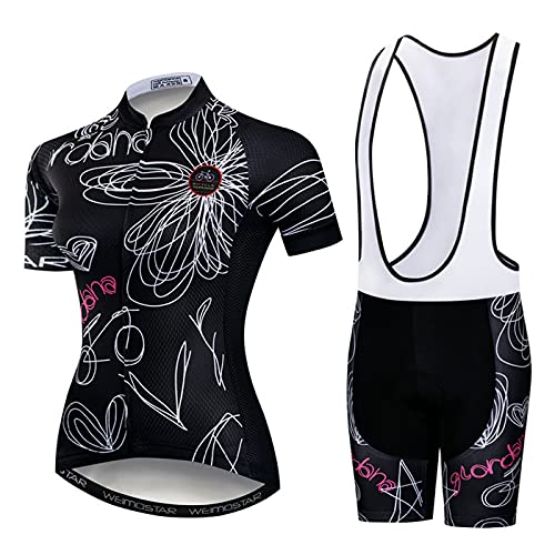 Hotlion Damen Radtrikot Sets Gel Gepolsterte Trägerhose Fahrradbekleidung Sommer Fahrradbekleidung Anzug CD56 von Hotlion